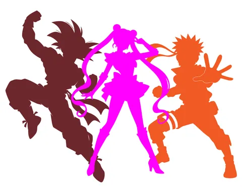 Siluetas de personajes de anime en el bloque oficial del concurso cosplay