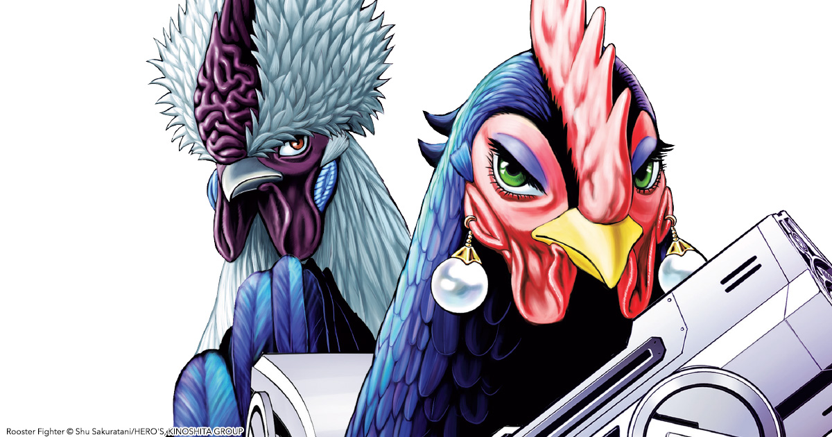 Arte promocional de Rooster Fighter usado por VIZ para su guia de plataformas internacionales