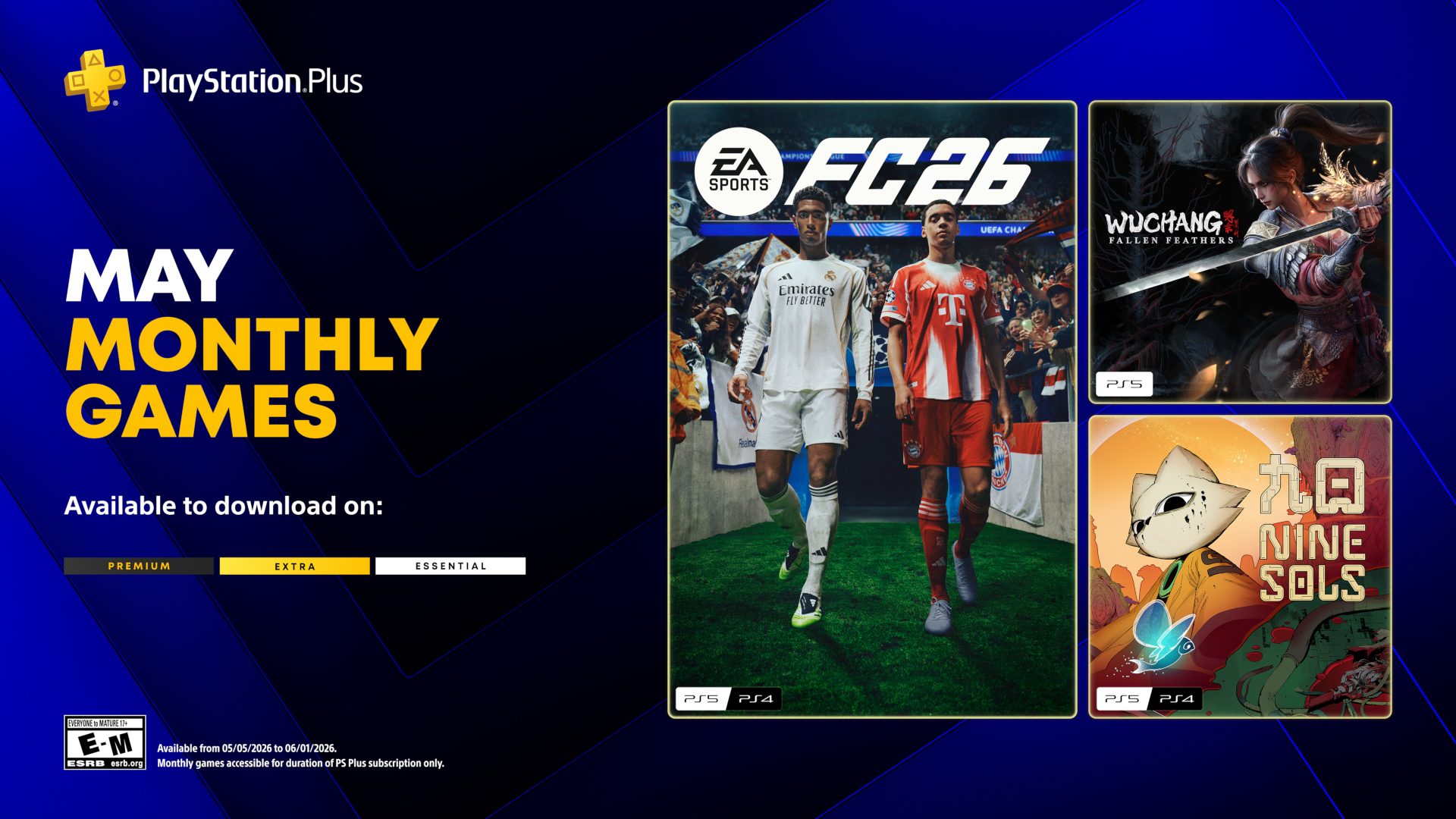 Arte oficial de los juegos mensuales de PlayStation Plus para mayo de 2026
