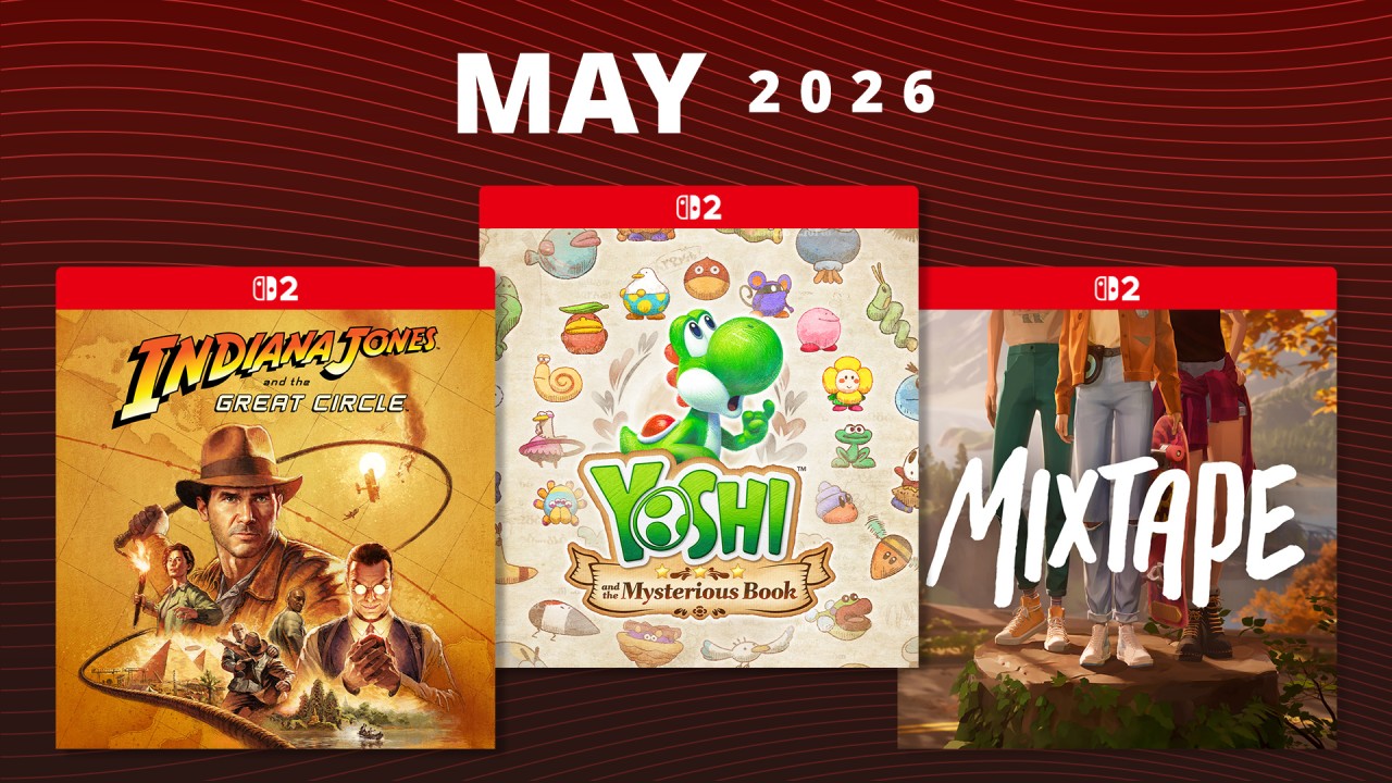 Arte oficial de Nintendo para los lanzamientos de mayo de 2026 con Indiana Jones