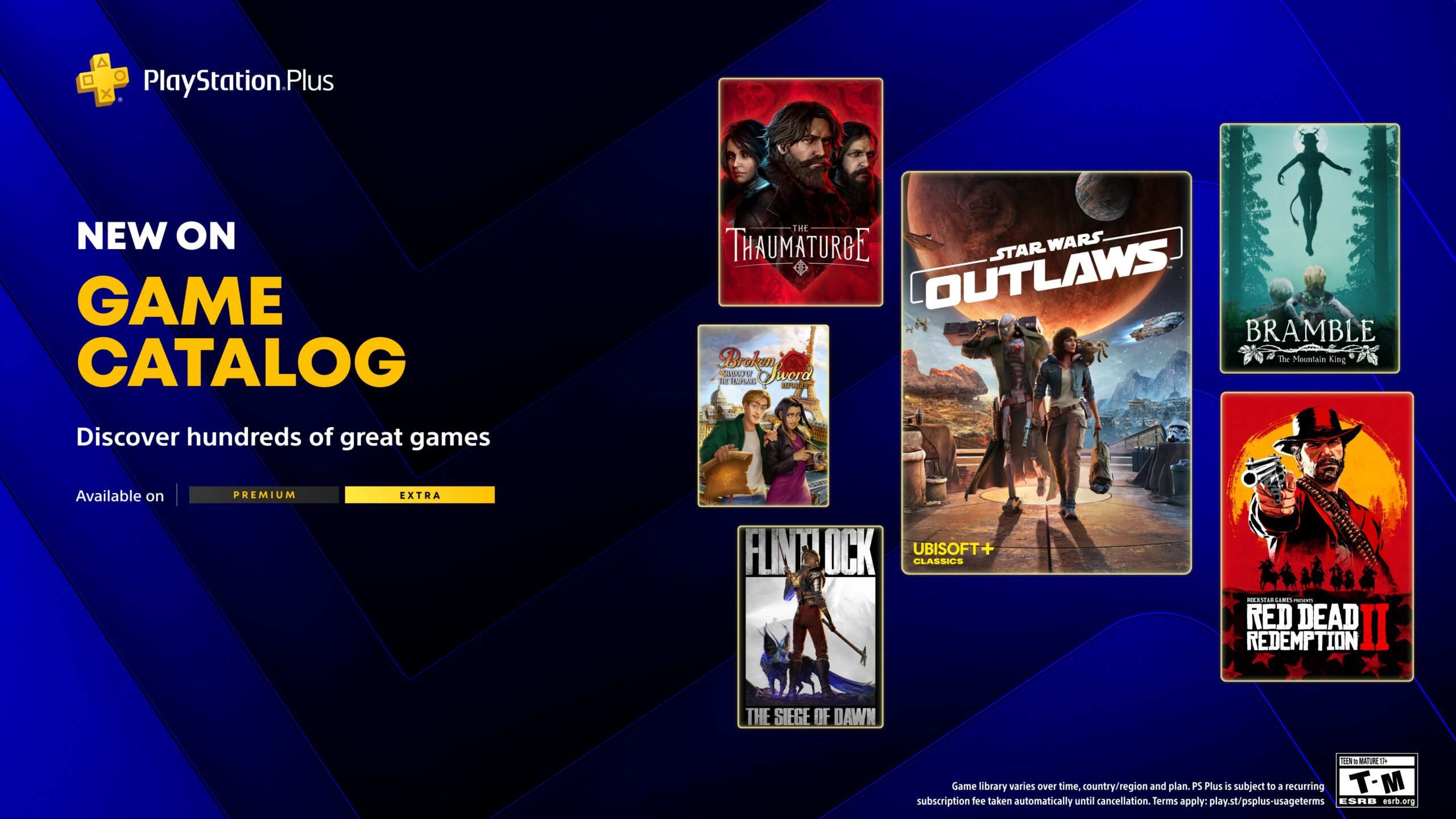Arte oficial de PlayStation Plus Game Catalog de mayo con Star Wars Outlaws y otros juegos