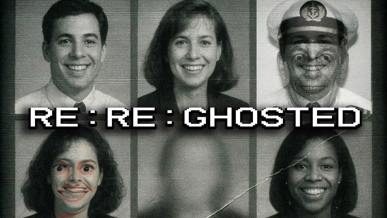 Arte oficial de Re:Re:Ghosted con su estética de horror corporativo