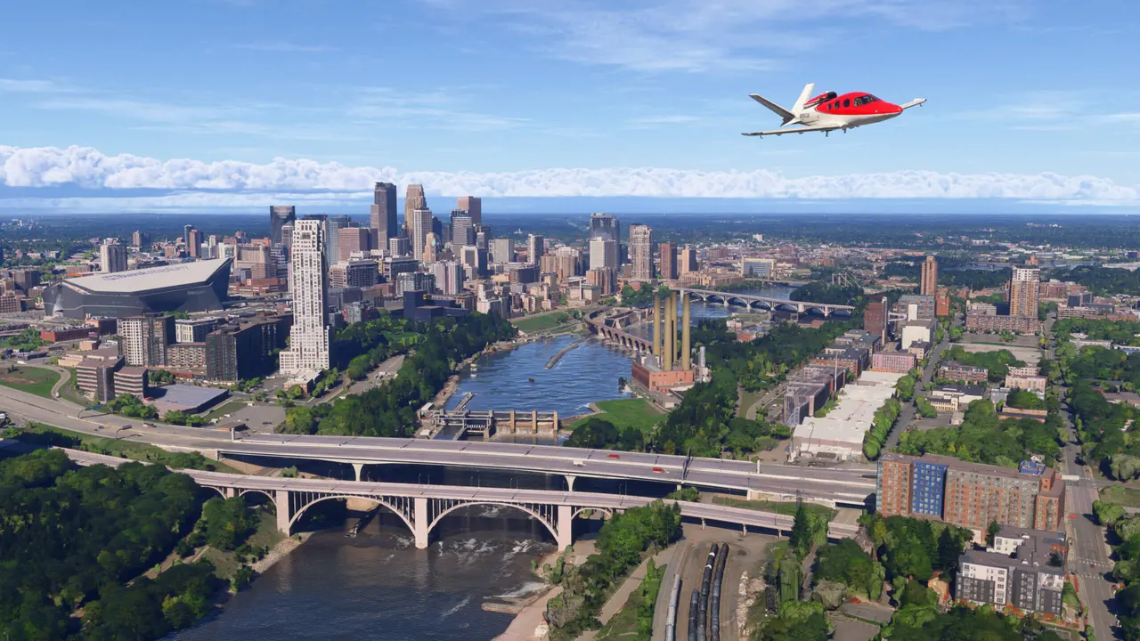 Vista oficial de Minneapolis en Microsoft Flight Simulator 2024 City Update 15