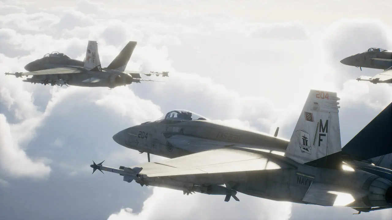 Escuadrón de aviones en una captura oficial de Ace Combat 8: Wings of Theve