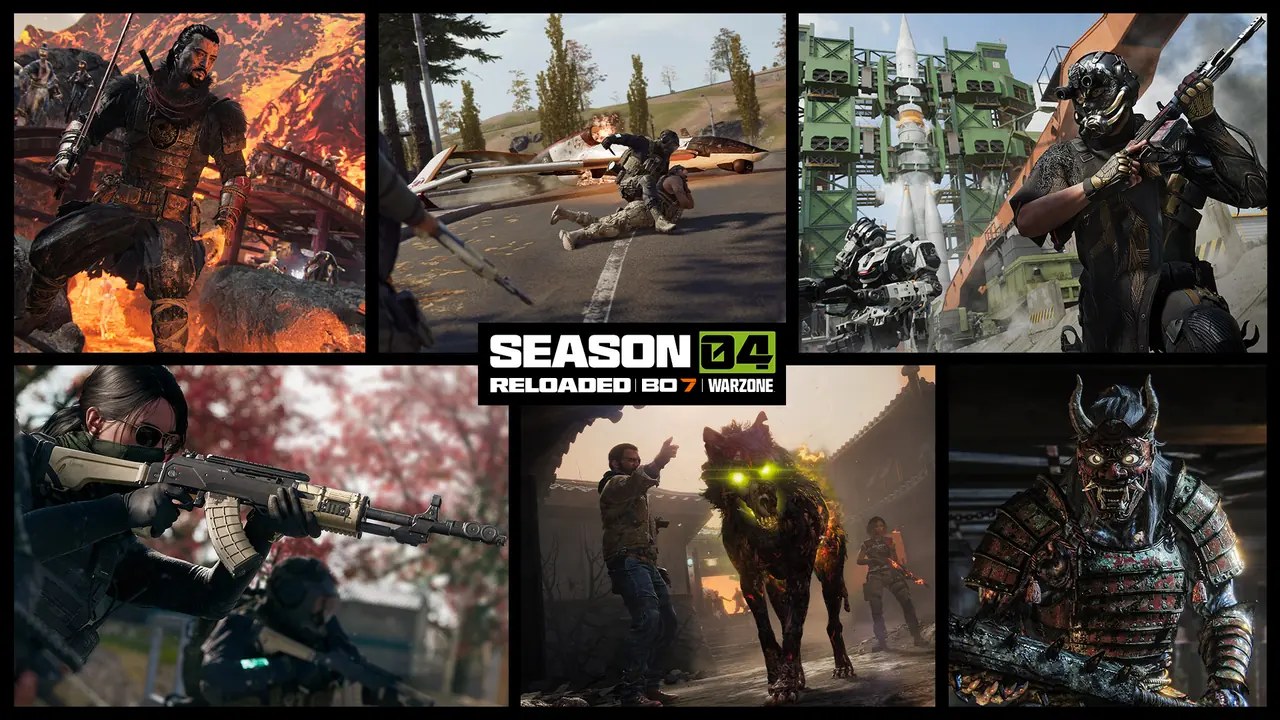 Collage oficial de Call of Duty Season 04 Reloaded para Black Ops 7 y Warzone
