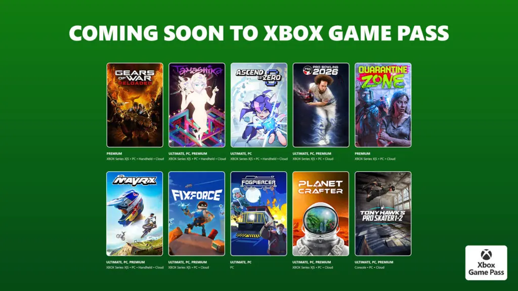 Arte oficial de Xbox Game Pass con los juegos anunciados para la primera tanda de julio de 2026