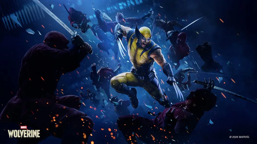 Arte oficial de Marvel's Wolverine con Logan enfrentando a miembros de The Hand