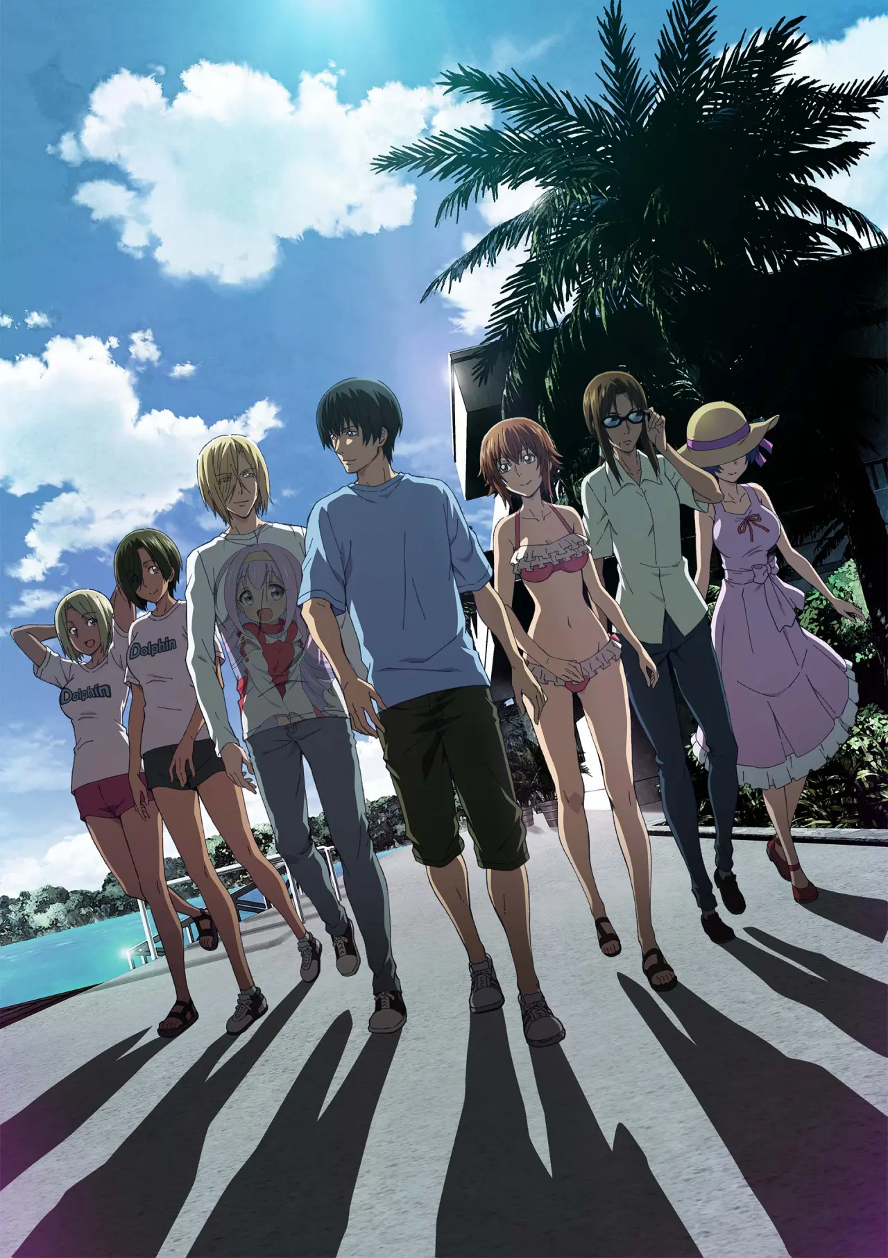 Los protagonistas de Grand Blue temporada 3 en el visual oficial ambientado en Palau