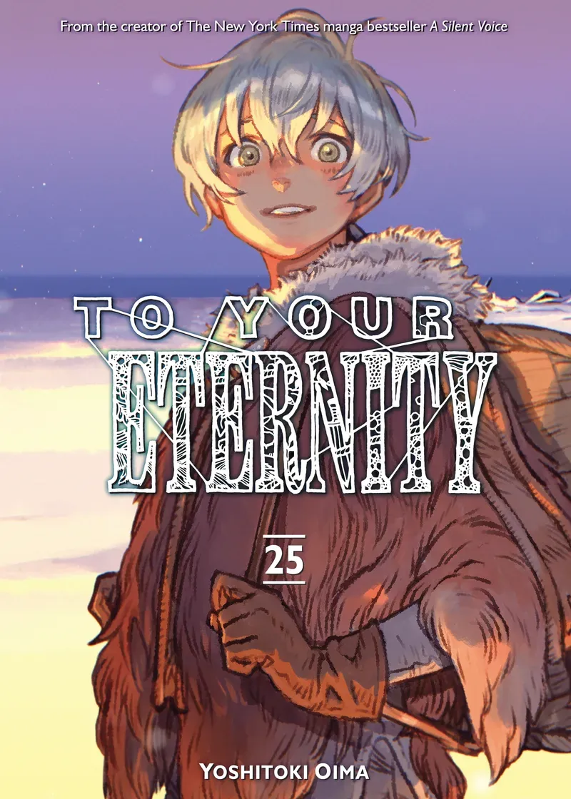 Portada del volumen 25 de To Your Eternity con Fushi y el título de la edición en inglés