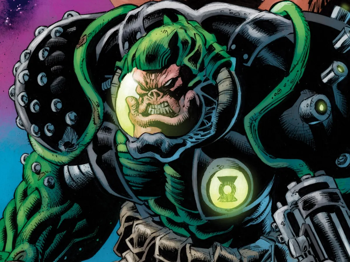 Arte promocional de Green Lantern Doomed Cosmos con un integrante del Corps fuertemente armado