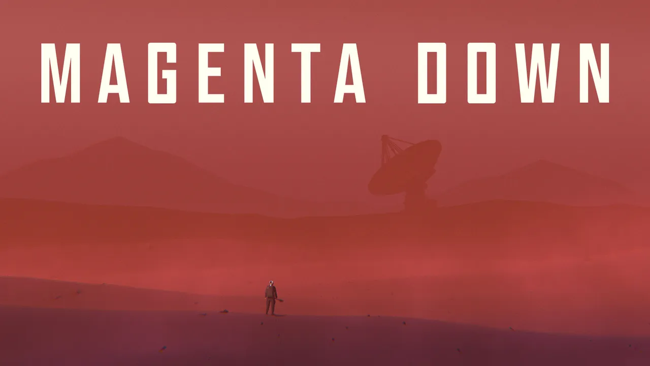 Paisaje rojo y antenas en el arte oficial de Magenta Down