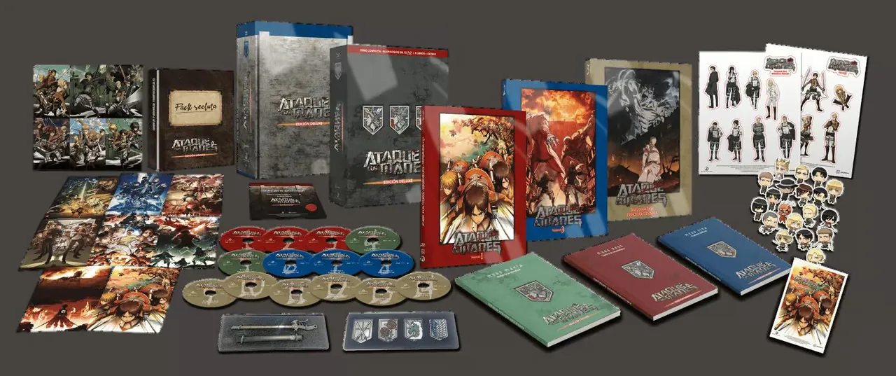 Presentación de la caja Deluxe de Ataque a los Titanes con discos, libros y extras